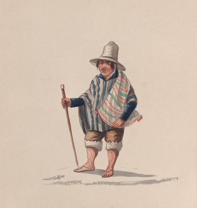 一个秘鲁人，来自一组描绘秘鲁服装的图画，约1848年。 作者 弗朗西斯科