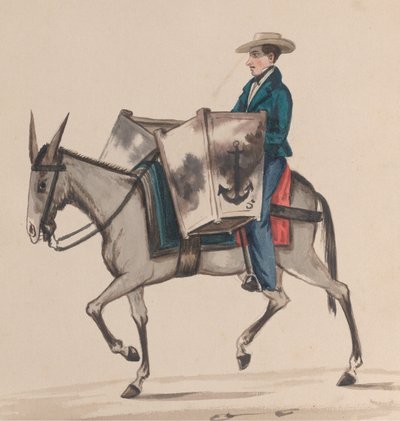 马背上的面包师，来自一组描绘秘鲁服装的图画，约1848年。 作者 弗朗西斯科