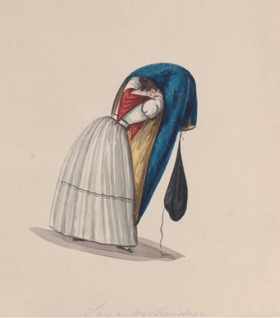 从后面看一个女人进入她的saya，来自一组描绘......的图画，约1848年。 作者 弗朗西斯科