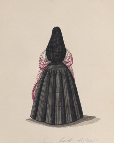 从后面看一个穿着saya的女人，来自一组描绘......的图画，约1848年。 作者 弗朗西斯科