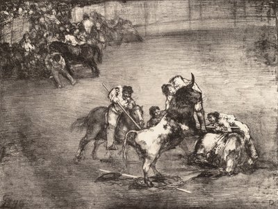 被公牛抓住的皮卡多，出自《波尔多的公牛》，1825年。 作者 弗朗西斯科·德·戈雅