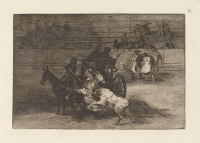 Combat dans une voiture attelee deux mulets (Fight in a Carriage Harnessed to Two Mules), Plate G from La tauromaquia (third edition) 作者 弗朗西斯科·德·戈雅