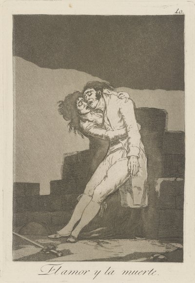 El amor y la muerte.(爱与死亡》（Love and Death.），第 10 插图，选自 "Los caprichos "系列。 作者 弗朗西斯科·德·戈雅