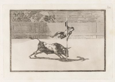Ligereza y atrevimiento de Juanito Api?ani en la de Madrid（《马德里[斗牛场]上的胡安尼托-阿皮南尼的敏捷与胆识》），选自 La tauromaquia（《斗牛》）第 20 版 作者 弗朗西斯科·德·戈雅