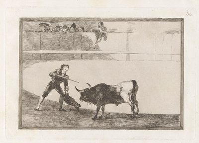 Pedro Romero matando ? Toro parado（《佩德罗-罗梅罗杀死停顿的公牛》），图版 30，选自 La tauromaquia 作者 弗朗西斯科·德·戈雅