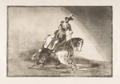 La Tauromaquia的盘子10：查理五世（Charles V）在1816年在巴利亚多利德（Valladolid）的一头公牛中射出一头公牛。 作者 弗朗西斯科·德·戈雅