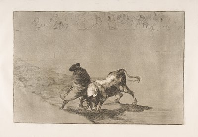 Tauromaquia的第14页：1816年，非常熟练的Falces学生，裹在披肩里。 作者 弗朗西斯科·德·戈雅