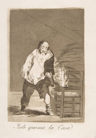 板块18来自《Los Caprichos》：他的房子着火了 Ysele quema la Casa.，1799。 作者 弗朗西斯科·德·戈雅