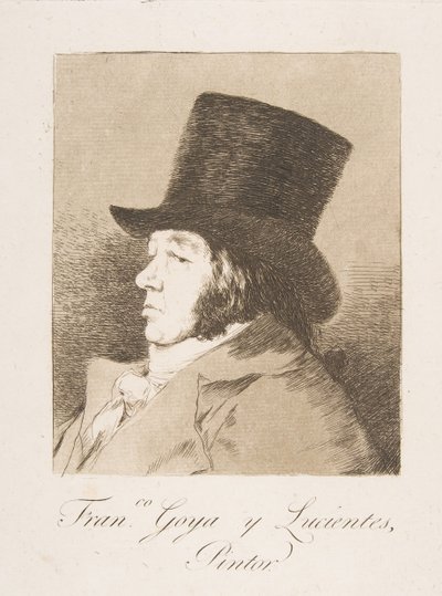 板块1来自 "Los Caprichos"：戈雅-弗朗哥的自画像。戈雅和卢埃尔特斯，画家，1799年。 作者 弗朗西斯科·德·戈雅
