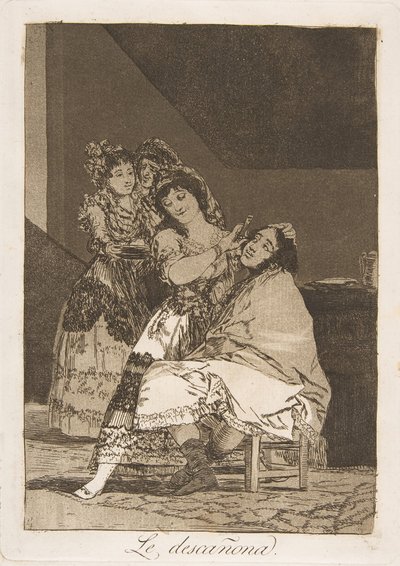 洛斯·卡普里科斯（Los Caprichos）的第35幅图：她从他身上抓了Ledescañona。1799 作者 弗朗西斯科·德·戈雅