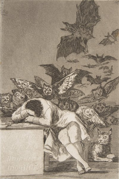 洛斯·卡普里科斯（Los Caprichos）的第43页：理性的睡眠产生了怪物E ...，1799年，1908-12年出版。 作者 弗朗西斯科·德·戈雅