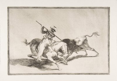 Tauromaquia的第5幅图：充满活力的Moor Gazul是第一个使用长矛公牛协议的人，1816年。 作者 弗朗西斯科·德·戈雅