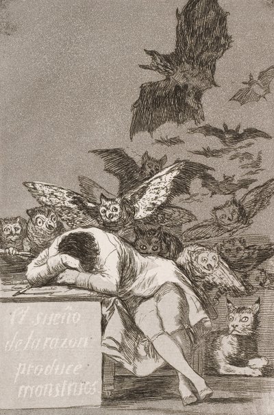 理性的睡眠产生了洛斯·卡普里科斯（Los Caprichos）的怪物（第43号） 作者 弗朗西斯科·德·戈雅