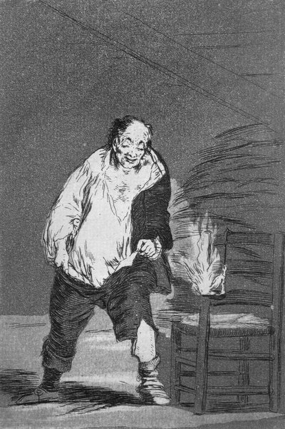 193-0082118 他的房子着火了，《Los caprichos》第 18 版，1799 年出版（蚀刻版画）。1799 年（蚀刻版画） 作者 弗朗西斯科·何塞·德·戈雅 y Lucientes