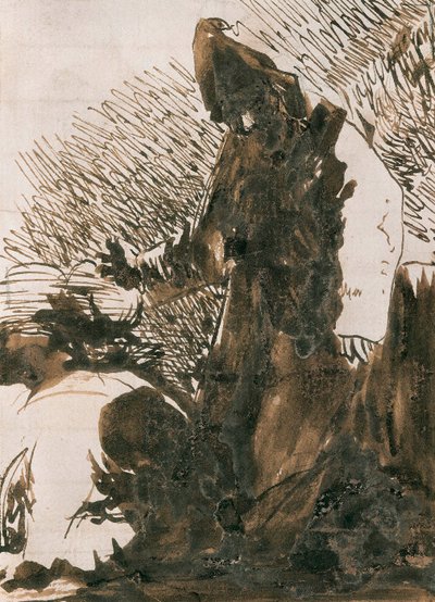 "匍匐在僧侣面前的人物"。Francisco de Goya y Lucientes（1746-1828 年）的水洗作品。1820.马德里。普拉多博物馆。 作者 弗朗西斯科·何塞·德·戈雅 y Lucientes