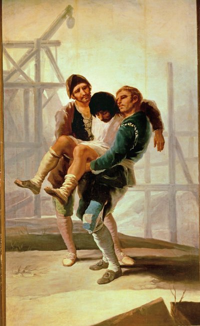 受伤的泥瓦匠》，挂毯漫画（布面油画） 作者 弗朗西斯科·何塞·德·戈雅 y Lucientes