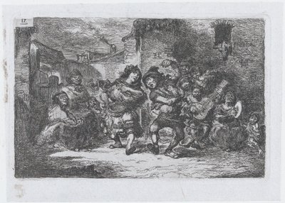 图版17：街头音乐家和舞蹈人物，出自《......的习俗和消遣》系列，1850年。 作者 弗朗西斯科·拉迈耶·贝伦格
