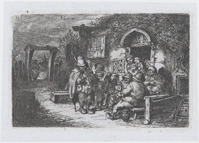 图版18：酒馆外的街头音乐家和其他人物，来自《风俗系列》，1850年。 作者 弗朗西斯科·拉迈耶·贝伦格