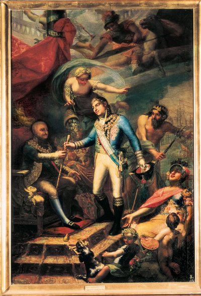 西班牙查理四世（1748-1819 年）任命曼努埃尔·戈多伊（1767-1851 年）海军上将 作者 弗朗西斯科·拉塞尔和瓦尔德蒙
