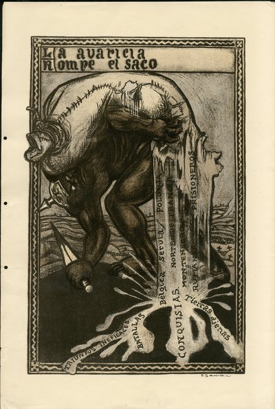 弗朗西斯科-桑查-伦戈（1874-1936）的插图--飞叶，约1915年--14-18年战争，德国普鲁士，银器，交战方和符号，西班牙文，外国媒体 作者 Francisco Sancha y Lengo