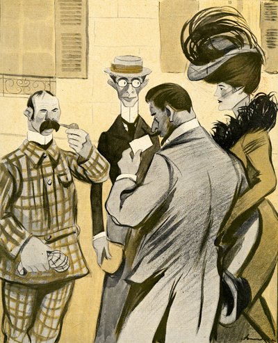 1903年，两名英国人笨拙地向一对迷人的法国夫妇询问不良法语。 作者 Francisco Sancha y Lengo