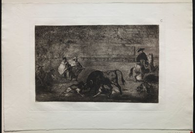 斗牛：狗在公牛上松懈，1876年。 作者 弗朗西斯科·德·戈雅
