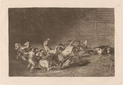 两队皮卡铎被一头公牛一前一后抛出 (Two Teams of Picadors Thrown One after Other by a Single Bull) 作者 弗朗西斯科·德·戈雅