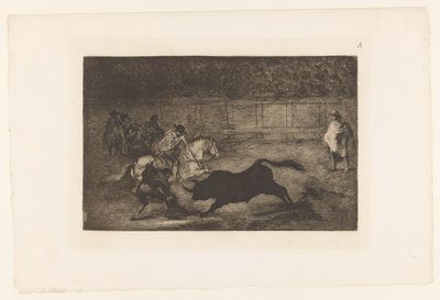 骑马男子用长矛刺向公牛
Un cavalier espagnol brisant des 