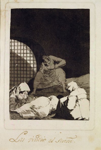睡眠克服了它们，“洛杉矶帽子”中的34号，1799年（蚀刻） 作者 弗朗西斯科·德·戈雅