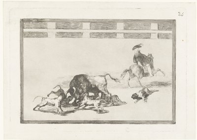 公牛被狗袭击
Echan perros al toro
La Tauromaquia（系列名称）
斗牛（系列名称） 作者 弗朗西斯科·德·戈雅