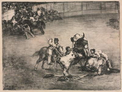 波尔多公牛队：皮卡多尔（Picador）被公牛抓获，1825年。 作者 弗朗西斯科·德·戈雅