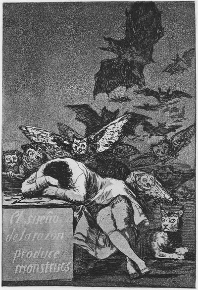 理性的睡眠会产生怪物。卡普里科43号，1797-1798年 作者 弗朗西斯科·德·戈雅