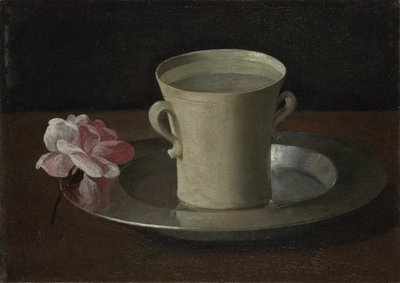 一杯水和一朵玫瑰，约1630年 作者 Francisco de Zurbaran
