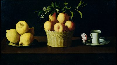 柠檬、橘子和玫瑰静物画 作者 弗朗西斯科·德祖巴兰