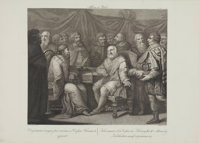 修复者卡西米尔一世会见皇帝亨利三世，作者：Smuglewicz, Franciszek (1745-1807)。石版画，18 世纪晚期。私人收藏 作者 Franciszek Smuglewicz