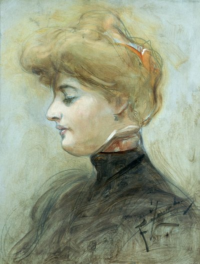 一名金发碧眼的女人的头，c.1895 作者 弗朗西塞克·祖默科