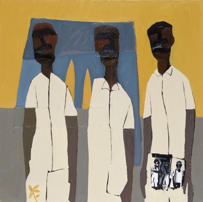 教堂男孩 III》，2000 年（混合媒介画布） 作者 