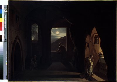"洞穴中的僧侣" 弗朗索瓦-马里乌斯-格拉内（François Marius Granet，1775-1849 年）的画作 19 世纪早期 尺寸：74.5x100 厘米 圣彼得堡冬宫博物馆 作者 弗朗索瓦·马里乌斯·格兰内特