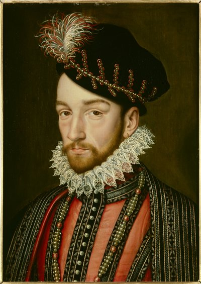 查理九世 (1550 - 1574) 的肖像。 弗朗索瓦·克鲁埃 (Francois Clouet) 的绘画 (1515-1572) 作者 弗朗索瓦（仿照）克卢埃