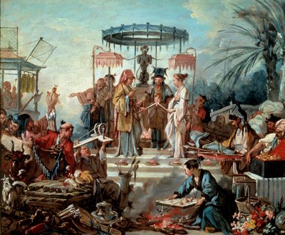 中国婚礼现场婚礼在中国皇帝的宫廷。 弗朗索瓦·布歇 (Francois Boucher) (1703-1770) 的画作，1740 年 Besancon，Musee des Beaux Arts 作者 弗朗索瓦·布歇