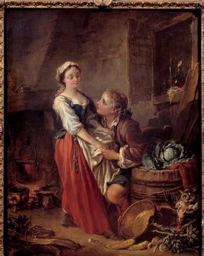 The beautiful cook Scene galante in a kitchen. Painting by Francois Boucher (1703-1770). 1738 Paris. Musee Cognacq Jay 作者 弗朗索瓦·布歇