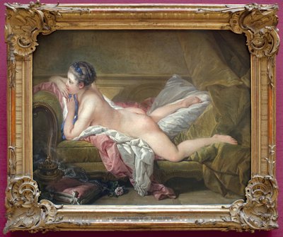 躺着的年轻女孩（Marie Louise O Murphy的画像）。裸体躺在沙发上的金发女郎或金发女郎。(玛丽-路易丝-奥墨菲)。弗朗索瓦-布歇（1703-1770）的绘画，布面油画。0.59 x 0.73米。1752年。18世纪的法国艺术。门前的Pinacotheque 作者 弗朗索瓦·布歇