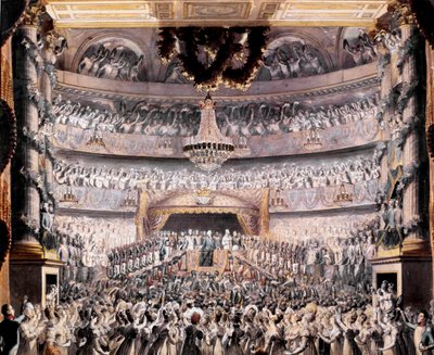 路易十八 (1755-1824) 在 1819 年巴黎国民警卫队举办的派对上出席 Odeon 剧院。 36x44 厘米凡尔赛宫，城堡博物馆 作者 弗朗索瓦自助餐