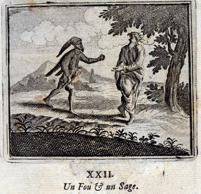 一个疯子和一个智者。Jean de La Fontaine (1621-95)的寓言。插图：François Chauveau（1613-1676）。1728年的版本。 作者 弗朗索瓦·夏维