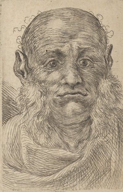 鬓角丛生的秃头男子的面具，来自Divers Masques，约1635-45。 作者 弗朗索瓦·夏维