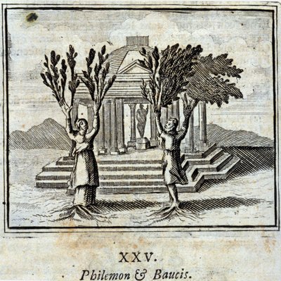 腓利门和鲍奇斯。让-德-拉封丹（1621-95）的寓言。插图：弗朗索瓦-肖沃（1613-1676）。1728年的版本。 作者 Francois Chauveau