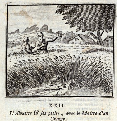 阿鲁埃特和他的小伙伴们与田地的主人。让-德-拉封丹（1621-95）的寓言。插图：弗朗索瓦-肖沃（1613-1676）。1728年的版本。 作者 弗朗索瓦·夏维
