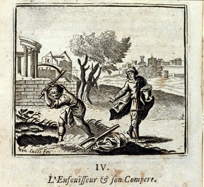 燃烧者和他的同伴。Jean de La Fontaine (1621-95)的寓言。插图：François Chauveau（1613-1676）。1728年的版本。 作者 弗朗索瓦·夏维