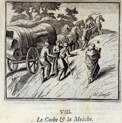 科赫和苍蝇。Jean de La Fontaine (1621-95)的寓言。插图：François Chauveau（1613-1676）。1728年的版本。 作者 弗朗索瓦·夏维