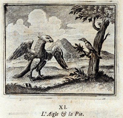 鹰和皮乌斯》。Jean de La Fontaine (1621-95)的寓言。插图：François Chauveau（1613-1676）。1728年的版本。 作者 弗朗索瓦·夏维
